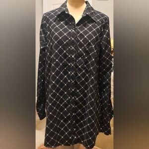 LYSSÈ Black and White Plaid Women's Button-Up NWOT Sz M